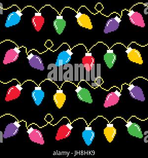 Christmas lights cross-stitch pattern, pixel Xmas decoration Stock Vector