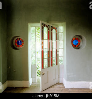 Edwardian style front door and stained glass window Stock Photo