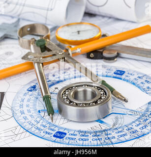 Technical drawings with the Ball bearings Stock Photo