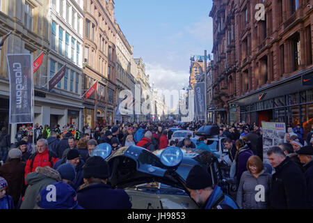 Glasgow Scotland  UK start point for the 2013 Monte Carlo Rally. pre rally show and tell in Buchanan street Stock Photo