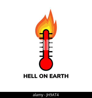 Temperature icon, clip art. Narrow-range burning mercury thermometer shows extreme heat weather, Hell on Earth Stock Photo