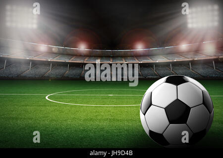 3d rendering soccer ball with soccer stadium background Stock Photo