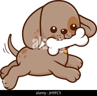 A cute dog running with a bone on his mouth. Vector illustration ...