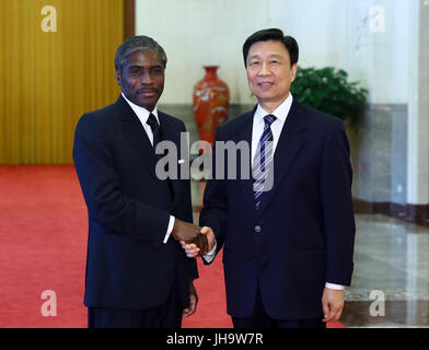 (170713) -- BEIJING, July 13, 2017 (Xinhua) -- Chinese Vice President Li Yuanchao (R) holds talks with Teodoro Nguema Obiang Mangue, vice president of Equatorial Guinea, in Beijing, capital of China, July 13, 2017. (Xinhua/Xie Huanchi)(wjq) Stock Photo