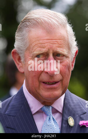 London, UK. 13th July, 2017. One of the UK’s largest conservation charities to be launched in recent years was unveiled today by its new patron, His Royal Highness The Prince of Wales.  Pictured here His Royal Highness arriving at the Rangers Lodge within the Royal park. During a visit to London’s Hyde Park, the Prince formally launched The Royal Parks charity, which supports and manages 5,000 acres of Royal Parks stretching from Greenwich Park in the east to Bushy Park in the west. ound Richmond Park with my great grandmother Credit: Jeff Gilbert/Alamy Live News Stock Photo