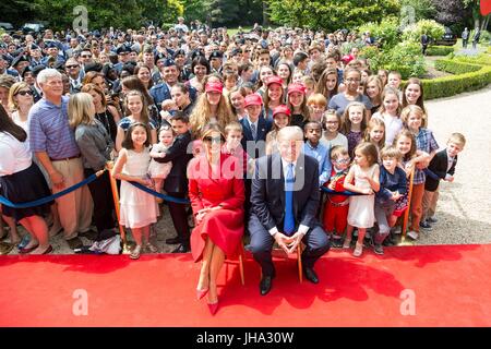 Paris, France. 13th July, 2017. U.S. President Donald Trump and First Lady Melania Trump during an event honoring veterans at the U.S. Embassy July 13, 2017 in Paris, France. The first family is in Paris to commemorate the 100th anniversary of the United States' entry into World War I and attend Bastille Day celebrations. Credit: Planetpix/Alamy Live News Stock Photo