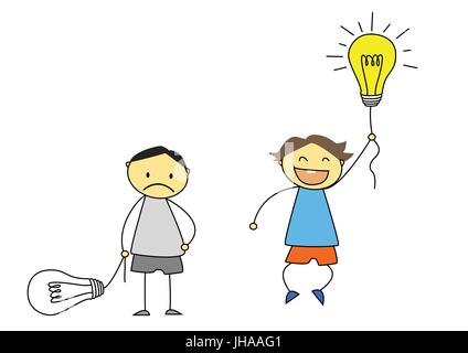 two kids with light bulb illustration - creativity concept Stock Photo