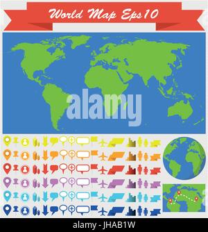 world map infographic illustration - web icon collection Stock Photo