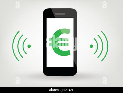 smart phone / mobile phone icon with euro sign and wireless symbol Stock Photo