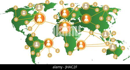 world map with social media icons - network concept - people connected via social media Stock Photo