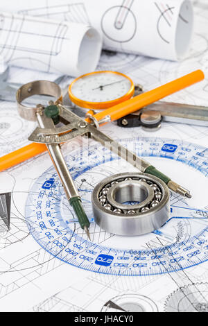 Technical drawings with the Ball bearings Stock Photo