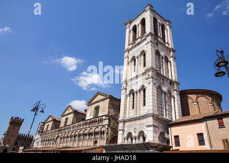 FERRARA, ITALY - JUNE 2017 : view of Castello Estense in Ferrara city. Castello Estense Este castle, Castello di San Michele, St Michael castle moated medieval castle in the center of town Stock Photo