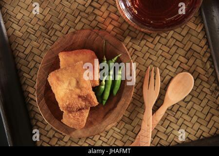 Tahu Goreng Sumedang, crispy bean curd from Sumedang, West Java Stock Photo