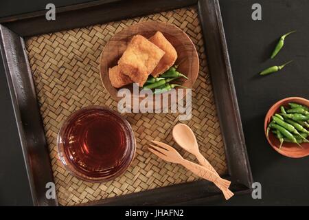 Tahu Goreng Sumedang, crispy bean curd from Sumedang, West Java Stock Photo