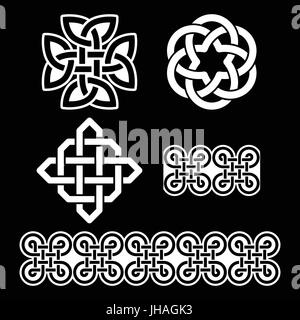 Celtic Irish patterns and knots - vector, St Patrick's Day     Set of traditional Celtic symbols, knots, braids in black and white Stock Vector
