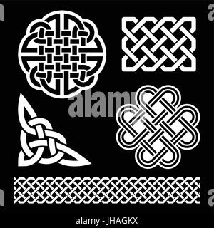 Celtic knots, braids and patterns - St Patrick's Day in Ireland   Set of traditional Celtic symbols in black isolated on white - vector Stock Vector