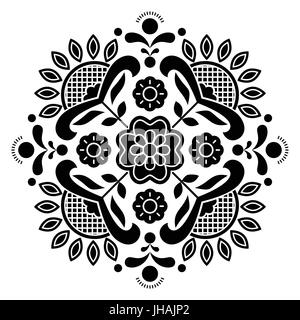 Norwegian black folk art Bunad pattern - Rosemaling style embroidery Stock Vector