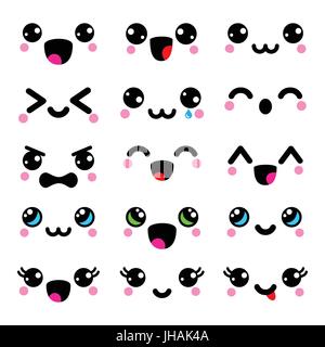 Set Blue Emoticons Kawaii Characters Stock Vector Image Art Alamy