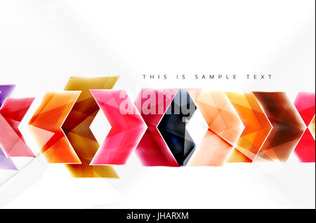 Glossy arrow wallpaper. Color geometric shapes - glass realistic style. web brochure, internet flyer with copyspace Stock Photo