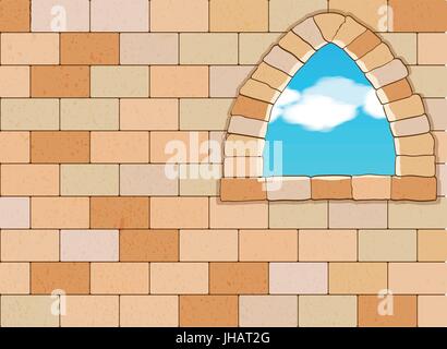 Window on Stone Wall - Vector Background Illustration Stock Vector