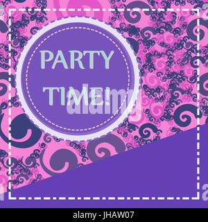 Vintage badge with dashed line as frame. Violet seamless background with round frame in a center Stock Vector