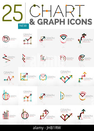 Collection of linear abstract logos - chart and graph icons - clean ...