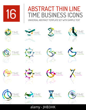 Geometric clock and time icon logo set. Thin line geometric flat style ...