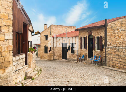 cobblestone street of hillside wine village in Cyprus Stock Photo