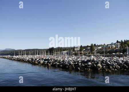 View of public marine harbour at Westview, British Columbia near Powell River Stock Photo