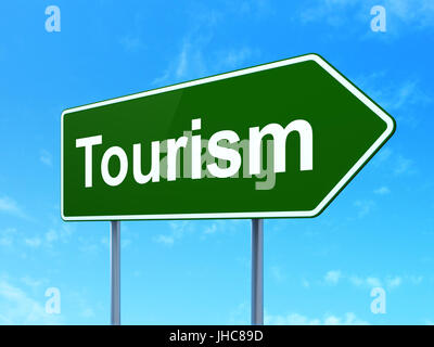 Vacation concept: Tourism on road sign background Stock Photo