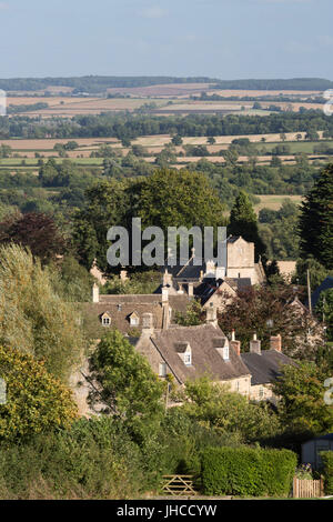View over Cotswold village, Icomb, Cotswolds, Gloucestershire, England, United Kingdom, Europe Stock Photo