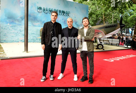 Charlie Simpson (left), Matt Willis (centre) and James Bourne (right) of Busted attending the Dunkirk world premiere at the Odeon Leicester Square, London. Stock Photo