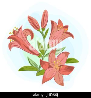 Vector illustration of  beautiful gift card with orange lilies Stock Vector