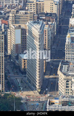 Flatiron building aerial view in the morning in New York City Stock Photo