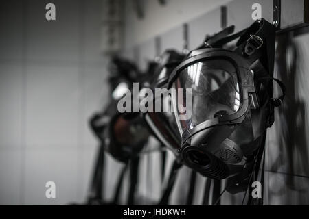 Fire fighting equipment used for fire drills and fire fighting. Stock Photo