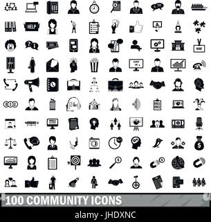 100 community icons set, simple style  Stock Vector