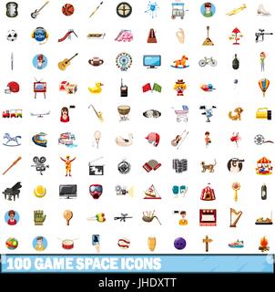 100 game space icons set, cartoon style Stock Vector