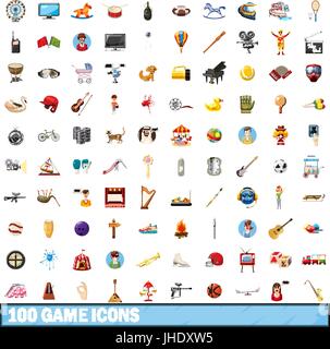 100 game icons set, cartoon style Stock Vector