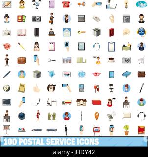 100 postal service icons set, cartoon style Stock Vector