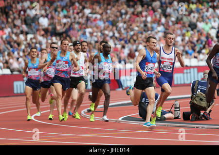 Charlie GRICE, Chris O'HARE competing in the 1500m Men's Final at the 2017, IAAF Diamond League, Anniversary Games, Queen Elizabeth Olympic Park, Stratford, London, UK. Stock Photo