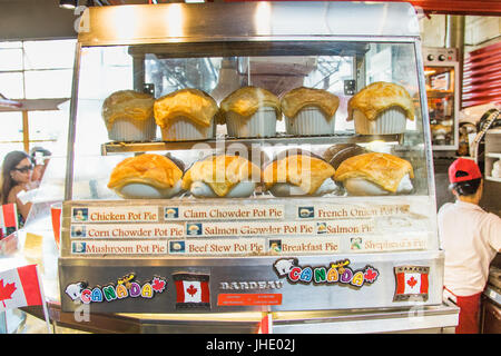 Meat pies at A la mode restaurant inside Granville Island public Market, Granville Island, Vancouver, Canada Stock Photo