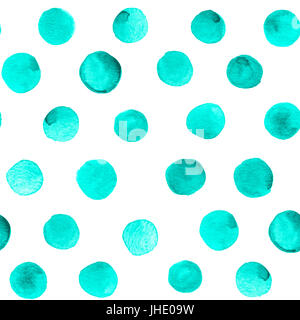 A seamless artistic background pattern with teal blue watercolour dots. An abstract repeat print Stock Photo