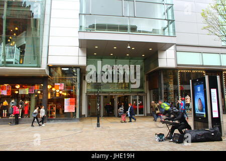 Manchester Arndale Shopping Centre with Darth Vader Playing Keyboard Outside Stock Photo