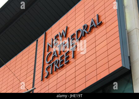 New Cathedral Street Sign in Manchester City Centre, April 2017 Stock Photo