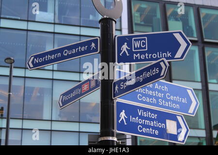 Manchester City Centre Signposts Stock Photo