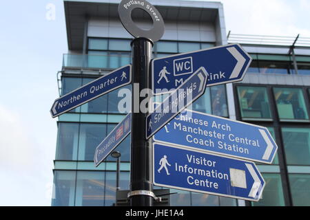 Manchester City Centre Signposts Stock Photo