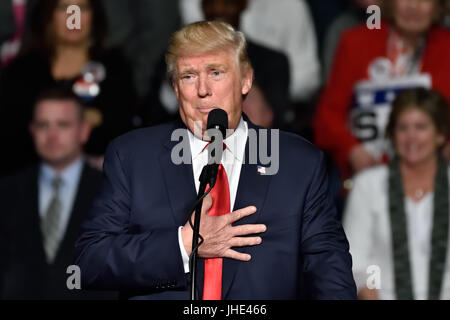 President Donald Trump speaks of his relief to have won the state of Texas on Election night during his speech at the 'Thank You Tour' rally at Stock Photo