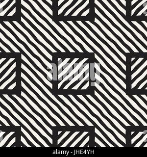 Vector seamless hand drawn pattern. Zigzag and stripe rough lines. Tribal design background. Ethnic black and white doodle texture. Stock Vector