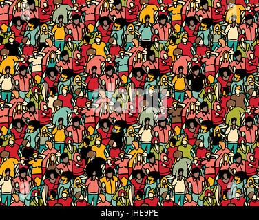 Crowd big group people seamless pattern. Stock Vector