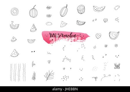 Sketch Hand painted of watermelons elements Stock Vector